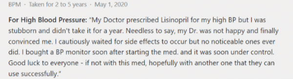 Lisinopril positive reviews